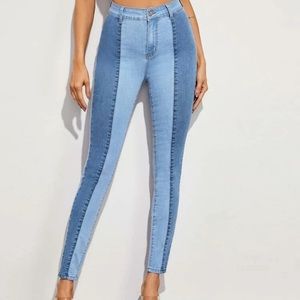color block high rise skinny jeans (NEVER WORN)